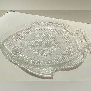 Vintage Set of 2 Glass Fish Plates 11" Oven Proof USA Pressed Clear Serving Dish